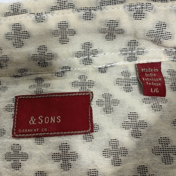 Men’s & Sons Garment Co Off White W Blck Clover Button Dn Long Sleeve Shirt S L - Picture 4 of 5